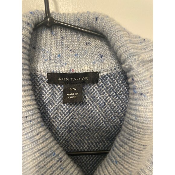 Ann Taylor Poncho Sweater M/L Blue & Gray Wool Blend Timeless Comfort Warm - Picture 2 of 4